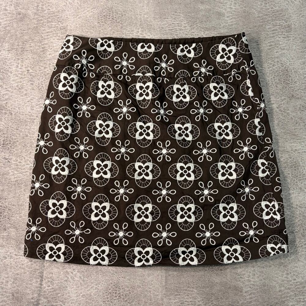 Brown Ann Taylor Loft Embroidered Mini Skirt